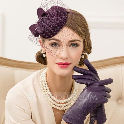 [US$ 27.99] Ladies' Vintage Wool With Tulle Fascinators (196106747) British Hats, Special Occasion Hats, Tea Hats, Purple Hat, Tea Party Hats, Chic Flowers, Cocktail Hat, Fancy Hats, Fascinator Hats