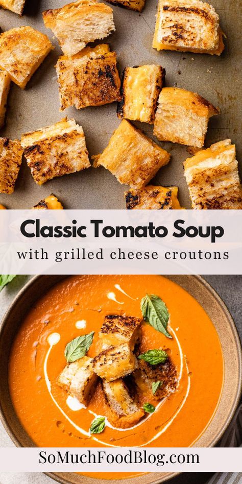 Tomato Soup Grilled Cheese Croutons, Tomato Soup With Grilled Cheese Croutons, Mini Grilled Cheese And Tomato Soup, Halloween Tomato Soup, Tomato Soup With Grilled Cheese, Cheese Dippers, Soup With Grilled Cheese, Tomato Soup Grilled Cheese, Soup And Grilled Cheese