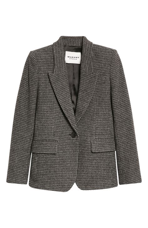 This picture-of-polish tweed blazer is crafted from virgin wool in a one-button silhouette. 27 1/2" length (size 40) Peaked lapels Cotton lining 100% wool Dry clean Imported Isabel Marant Etoile, Tweed Blazer, Wool Blazer, Isabel Marant, Capsule Wardrobe, Size 2, Dry Clean, Nordstrom, Portfolio