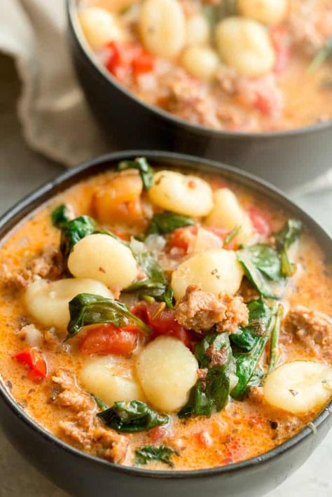 Italian Sausage Gnocchi Soup, Italian Sausage Gnocchi, Sausage Gnocchi Soup, Sausage Italian, Sausage Gnocchi, Gnocchi Recipes Easy, Gnocchi Recipes Soup, Italian Soup Recipes, Easy Soup Recipe