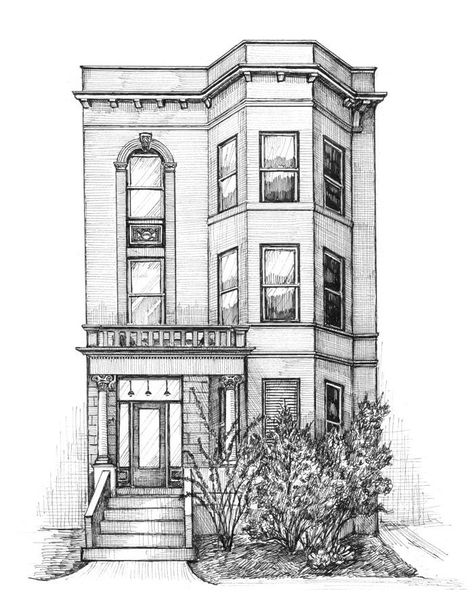 Portraits of the Home in Pen & Ink – Wonder City Studio City Building Sketches Simple, Drawings Ideas Buildings, Buildings To Draw Sketch, Arcitature Building Art, Sketches Of Houses Architecture, Illustration Building Architecture, Anime Building Drawing, Detailed Building Drawings, Cool Building Drawings