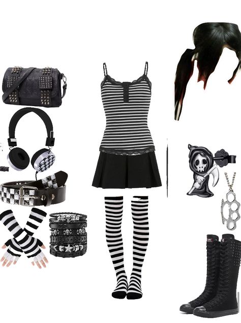 Black And White Scene Outfit, Black And White Emo Outfits, Black And White Alt Outfits, Scenemo Outfits, Black Emo Girl, Scene Girl Fashion, Emo Outfits For Girls, Kiss Clothes, Scene Shirt