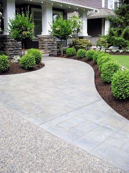 Top 60 Best Concrete Walkway Ideas - Outdoor Path Designs Front Walkway Landscaping, Walkway Landscaping, Concrete Walkway, Driveway Landscaping, Front Yard Design, Front Landscaping, Low Maintenance Landscaping, Patio Landscaping, Home Landscaping