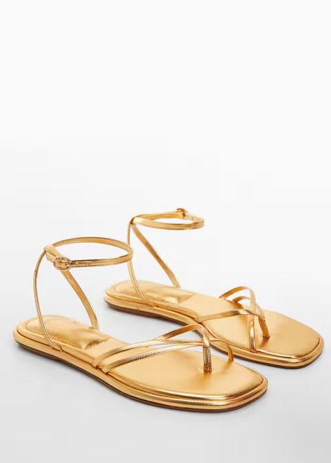 Metallic strap sandals - Woman | Mango South Africa Mango Outlet, Shoes Flats Sandals, Strap Sandals Women, Ankle Bracelet, Toe Sandals, Ankle Bracelets, Strap Sandals, Flat Sandals, South Africa