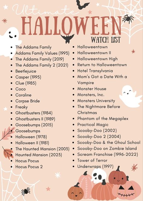 Ultimate Halloween Watch List | Spooky Season | Spooky Szn | Scary Movies | Family Movies | Halloween Movies | Ghosts | Goosebumps | Hocus Pocus | Halloweentown | Spooky Movies List, Spooky Season Activities, Spooky Season Movie List, Halloween Watch List, Halloween Movie Party, Halloweentown Movie, Family Halloween Movies, Halloween List, Halloweentown High