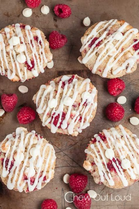 Trailer Recipes, White Chocolate Raspberry Muffins, Chocolate Raspberry Muffins, Brown Sugar Muffins, Raspberry And White Chocolate Muffins, Bakery Style Blueberry Muffins, White Chocolate Muffins, Raspberry White Chocolate, Sweet Potato Cinnamon