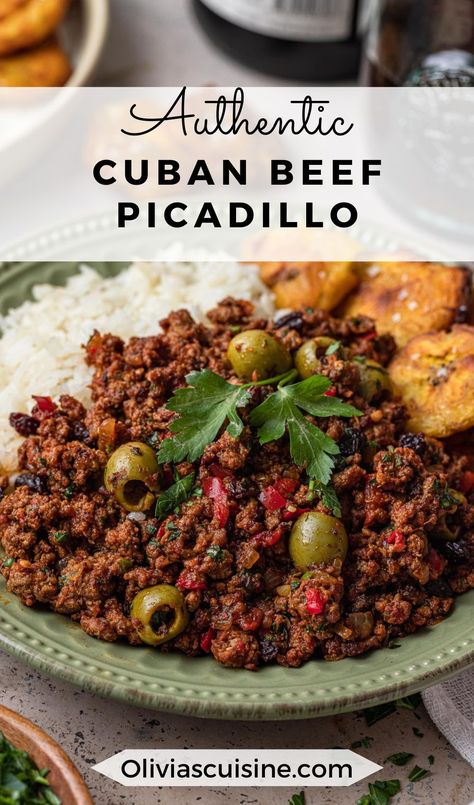 Best Cuban Picadillo Recipe, Cuban Picadillo Crockpot Recipe, Cuban Picadillo Recipe Authentic, Ground Beef Spicy Recipes, Picadillo With Raisins, Authentic Picadillo Recipe, Picadillo Recipe Cuban Authentic, Cuban Ground Beef Recipes, Minced Meat Dinner Recipes