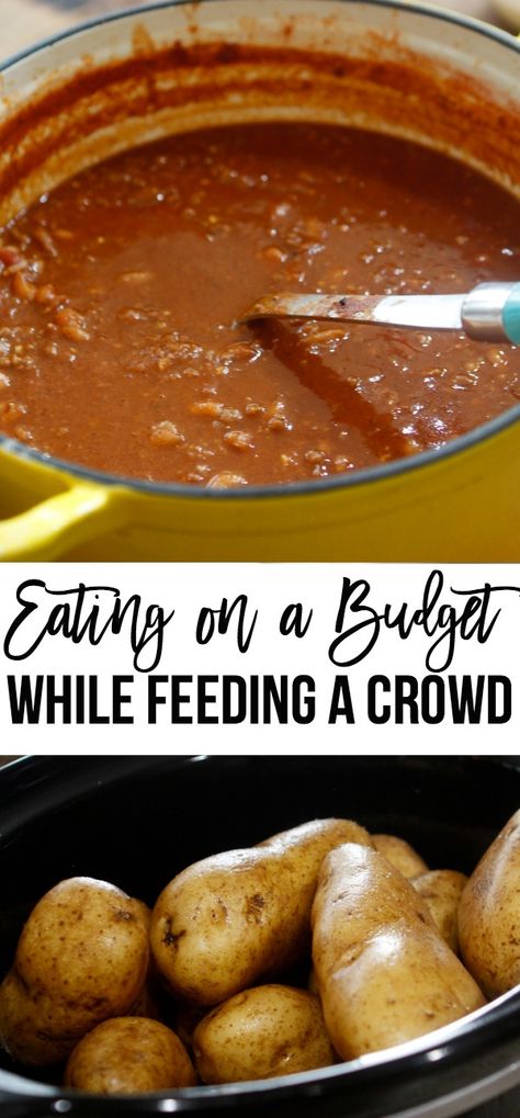 Are you feeding a crowd on a budget?  Here is what I am feeding my family of eight plus a group of over 20 for three special occasions.  #mealplanning #budgetrecipes #cheaprecipes #dinnerrecipes #largefamily Feeding A Crowd Dinner, Dinner Large Family, Party Food On A Budget, Grad Party Food, Eating On A Budget, Eat On A Budget, Crock Pot Food, Large Group Meals, Large Family Meals