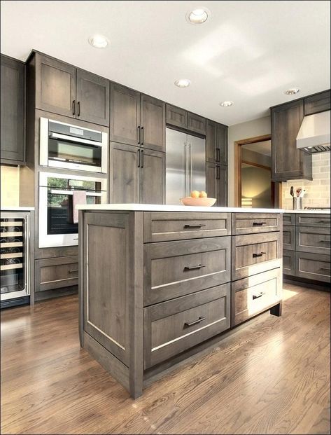 Grey Stained Kitchen Cabinets, Stained Kitchen Cabinets, Shaker Kitchen Cabinets, Oak Kitchen Cabinets, Paint Kitchen, Gray Cabinets, Farmhouse Kitchen Cabinets, Decor Ikea, Cabinets Diy