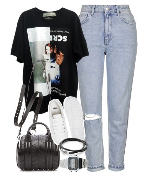 "Outfit for spring with boyfriend jeans and a black tee" by ferned ❤ liked on Polyvore featuring Topshop, Acne Studios, Alexander Wang, ASOS and Casio Black Tee Outfit, Outfit Ideas Black, Spring Jeans, Outfit For Spring, Boyfriend Outfit, Black Tees, Mode Chanel, Clothing Blogs, Mode Jeans