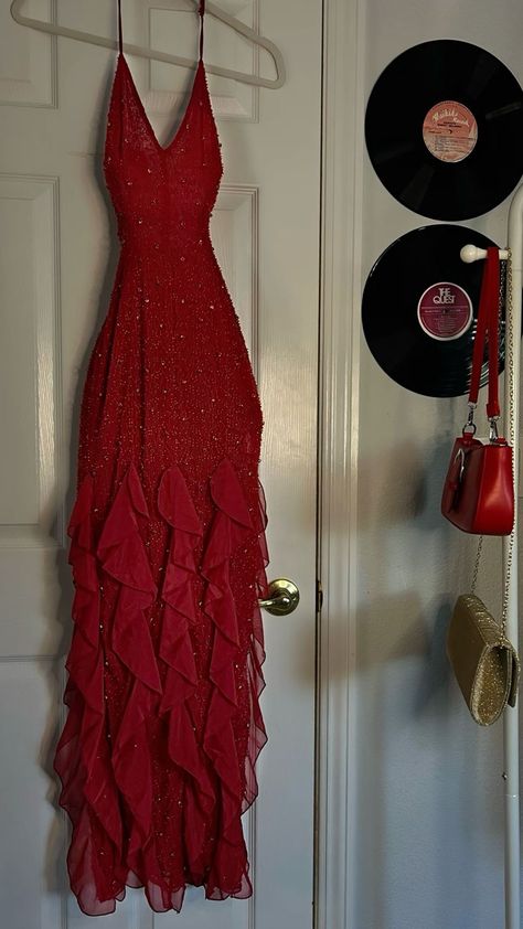 Self Made Prom Dress, Chiffon Red Dress, Red Prom Dresses Long Elegant Sparkle, Red Beaded Prom Dress, Halter Strap Prom Dress, Red Sparkling Dress, Long Pretty Dress, Red Senior Prom Dresses, 2000 Dresses Prom