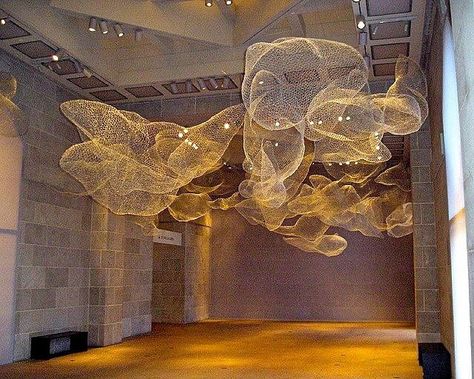 wire mesh cloud sculpture | Freer Gallery of Art Canvas Art For Sale, Diy Lampe, Art Gallery Interior, Deco Luminaire, Ceiling Installation, Sopot, Lampe Design, Contemporary Abstract Art, Wire Sculpture