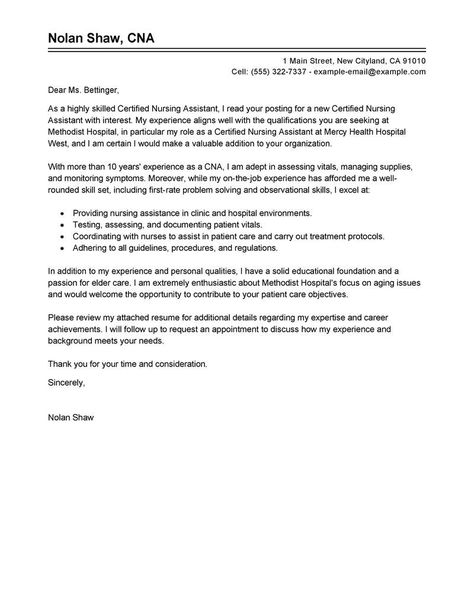 Certified Nursing Assistant: Cover Letter [Example] Nursing Aide, Nursing Cover Letter, Cna Jobs, Resume Cover Letter Examples, Cover Letter Examples, Best Cover Letter, Cover Letter Design, Job Cover Letter, Persuasive Essay