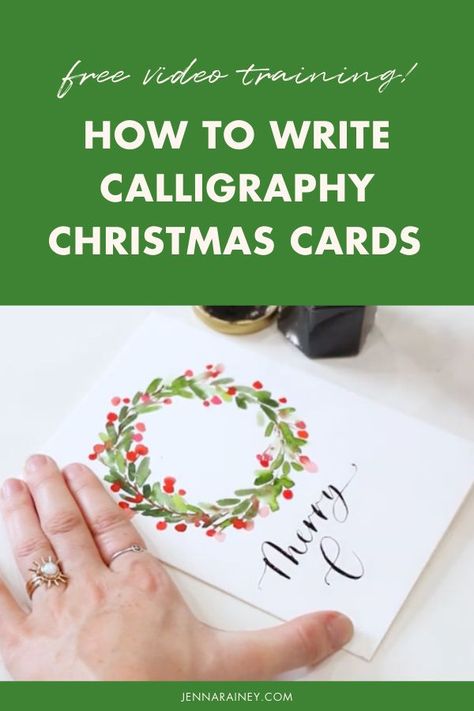 How to diy hand drawn happy holidays calligraphy cards! Let’s add some calligraphy with the words “Merry Christmas”! For this tutorial I use a pointed calligraphy pen and black Sumi ink. #holidays #cards Happy Holidays Calligraphy, Holiday Card Calligraphy, Calligraphy Holiday Cards, Calligraphy Christmas Cards, Jenna Rainey, Holiday Calligraphy, How To Make Greetings, Calligraphy Christmas, Holiday Script