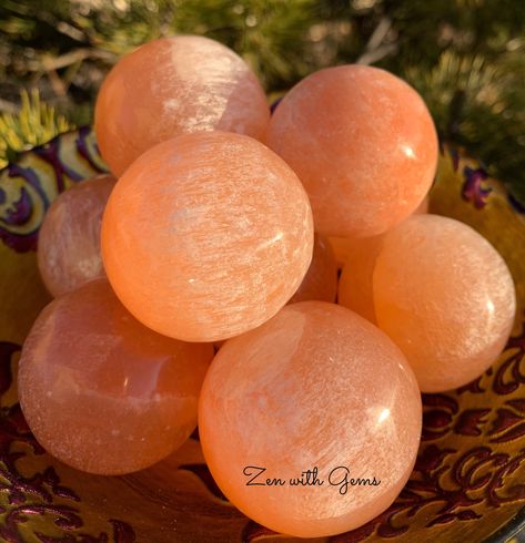 Peach Selenite, Orange Selenite, Fairy Garden Birthday Party, Geode Rocks, Sphere Crystal, Pagan Altar, Crystal Aesthetic, Gemstone Art, Crystals Healing Properties