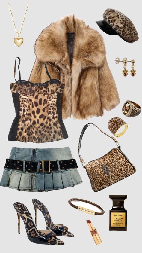 Fur Mini Skirt, Cheetah Print Outfits, Trashy Outfits, Leopard Print Outfits, Cool Outfit Ideas, Cool Outfit, Fall Outfit Ideas, 2000s Fashion Outfits, Stil Inspiration