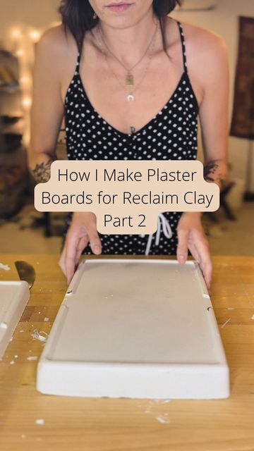 bare minimum ceramics | handmade functional art on Instagram: "How I make plaster boards for reclaim clay Part 2! Once the plaster has set in the tubs for about 24 hrs you can take it out of your tubs. I do this by stretching the tub away from the plaster and then flipping it over and smacking the bottom until the board falls out. After this, I take it and clean up the edges with a metal rib. It’s important that there is no loose plaster on your board because plaster & clay do not mix!! Once