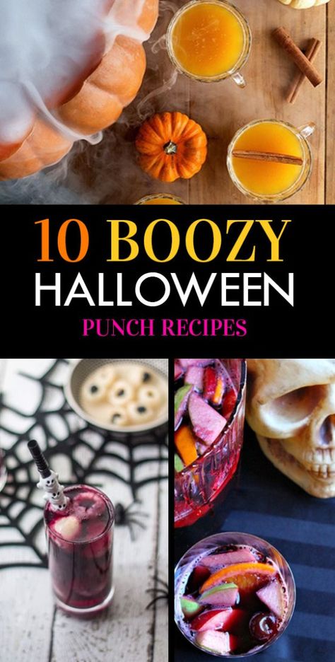 10 Deliciously Boozy Halloween Punch Recipes - Society19 Halloween Punch Alcohol, Alcoholic Punch Recipes, Party Punch Alcohol, Halloween Party Drinks, Halloween Party Punch, Party Punch Recipes, Halloween Alcohol, Halloween Punch, Halloween Punch Recipes