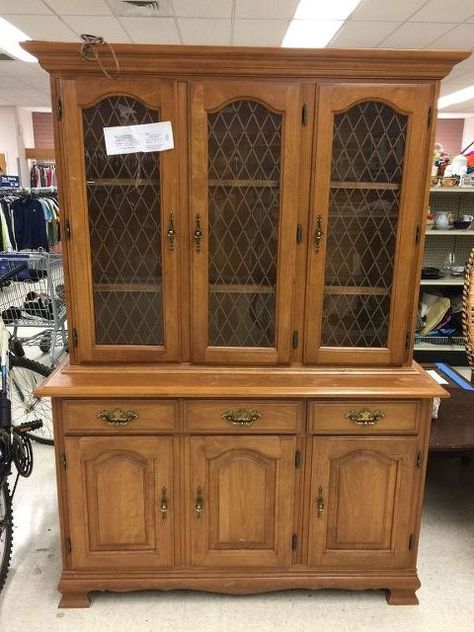 Hutch Top Repurposed, Refinished China Cabinet, Old China Cabinet, Dining Set Makeover, Farmhouse China Cabinet, China Hutch Makeover, China Cabinet Redo, Oak China Cabinet, Cabinet Refresh