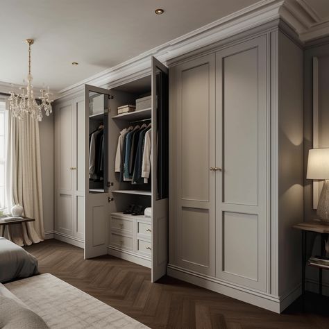 Wardrobe Beige Design, Greige Wardrobe, Bedroom Ideas Wardrobe, Built In Wardrobe Ideas, Bedroom Closet Doors, Bedroom Built Ins, Bedroom Built In Wardrobe, Closet Built Ins, Bedroom Cupboards