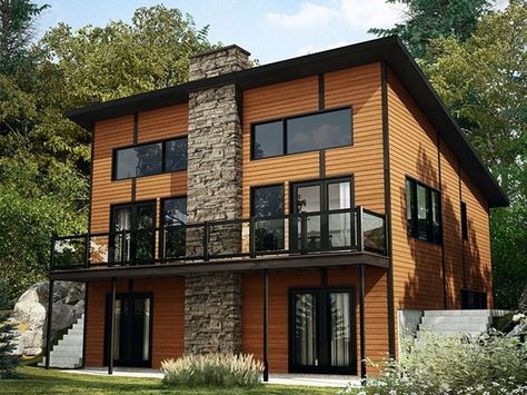 027H-0458: Modern Mountain House Plan Fits a Narrow Lot Plan Garage, Plan Chalet, Drummond House Plans, Roof House, Two Story House, Cabin Floor, Cabin Floor Plans, Mountain House Plans, Modern Style House Plans