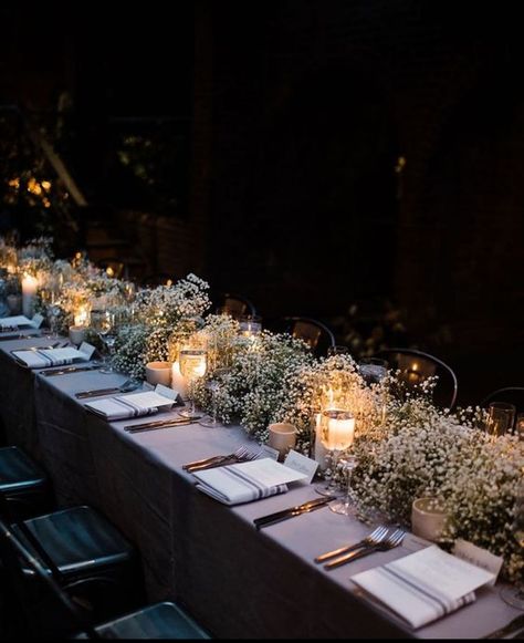 Babybreath Table Decoration Wedding, Wedding Flooring, Wedding Long Table Decorations, Reception Florals, Wedding 2025, Wedding 2024, Wedding Aesthetic, Long Table, Nc Wedding