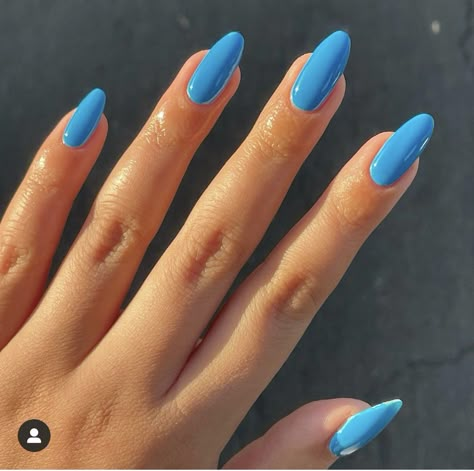 Blue Nails Solid Color, Matte Round Nails, One Color Almond Nails, Solid Blue Nails, Ocean Blue Nails, Solid Color Acrylic Nails, Neon Blue Nails, Bright Blue Nails, Winter Nail Colors