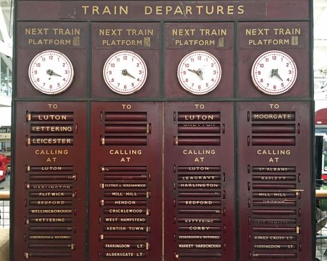 Train Schedule Board, Vintage Train Decor, Train Signage, Train Ticket Booth, Vintage Train Aesthetic, Train Depot Decor, Train Exhibition, Vintage Train Station, Vintage Airport