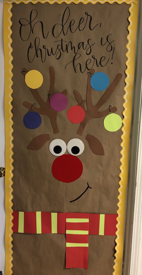 Christmas Decor For Bulletin Boards, Christmas Door Decorations Toddler Classroom, Christmas Bulletin Board Ideas For Nursing Home, Christmas Board Preschool, Christmas Door For Daycare, Christmas Teacher Bulletin Board, Classroom Xmas Doors, Oh Deer Christmas Is Here Bulletin Board, Easy Christmas Bulletin Board Ideas