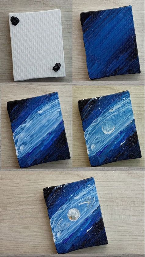 Sectioned Painting Ideas, Saturn Canvas Painting, Painting Planets Acrylic, Space Things To Draw, Saturn Painting Acrylic, Painting Ideas Stars, Shilloute Art, Drawing Ideas Space, Space Painting Easy