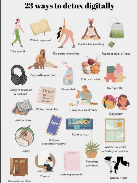 Here are 23 simple ways to detox digitally...#health#fitness#wellbeing#bepositive Free Family Activities, Hobbies For Adults, Physical Characteristics, Screen Free Activities, Dance It Out, Activities For Adults, Digital Detox, Relaxing Activities, Good Student