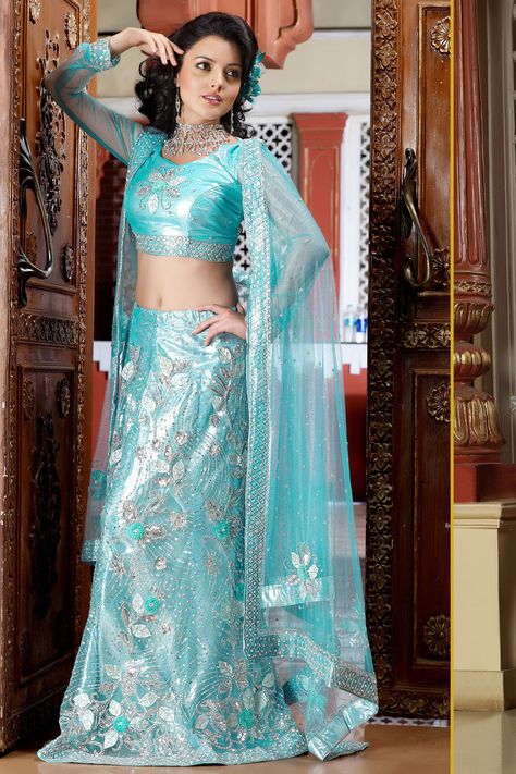 wedding lehenga - Google Search Blue Indian Wedding Dress, Blue Wedding Lehenga, Blue Indian Wedding, Designs Nails Art, Sky Blue Wedding, Party Wear Outfits, Indian Bridal Party, Sky Blue Weddings, Wedding Lehenga Choli