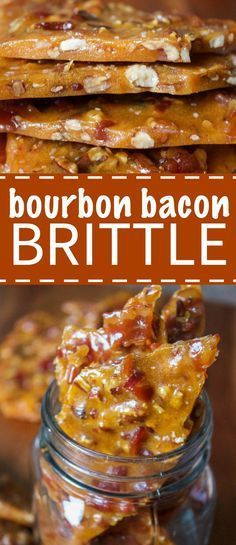 This bourbon bacon brittle is made with candied bacon, toasted pecans and bourbon. It's the crunchiest, most delicious brittle you will ever have. Bacon Brittle Recipe, Bourbon Bacon, Brittle Recipes, Candied Bacon, Candy Recipes Homemade, Oreo Dessert, Think Food, Homemade Candies, Snacks Für Party