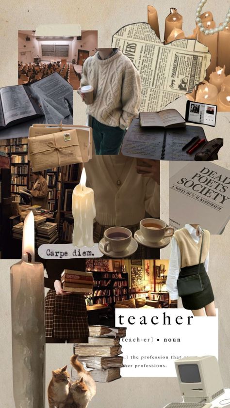 ☾~.~☕️follow me☕️~.~☾ Study Moodboard Aesthetic, Elementary Teacher Asthetic Picture, Teacher Dream Board, Highschool Aesthetic Teacher, English Teacher Aesthetic Wallpaper, Social Studies Teacher Aesthetic, Bio Teacher Aesthetic, Teacher Career Aesthetic, English Professor Aesthetic Female