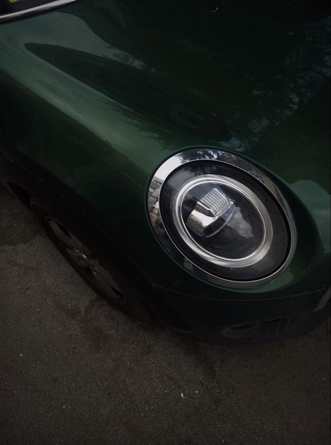 Sacramento Green Aesthetic, Green Mini Cooper Aesthetic, Dark Green Car Aesthetic, Green Car Aesthetic, Forest Green Car, Dark Green Car, Hp Slytherin, Sacramento Green, Matte Black Cars