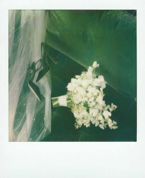 Wedding details on polaroid film, green wedding shoes, bridal details on film Wedding Car Aesthetic, Getting Married Aesthetic, Wedding On Film Aesthetic, Wedding Polaroids, Wedding Polaroid, Wedding On Film, Film Wedding Photos, Bts Photoshoot, Polaroid Wedding