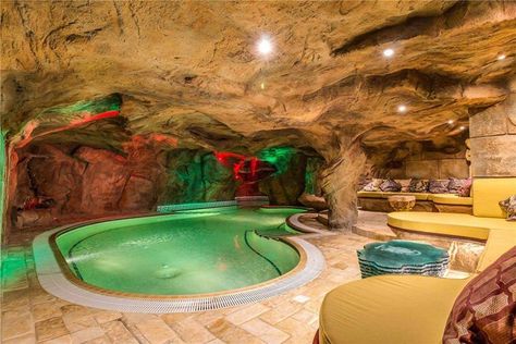 Swimming pool grotto in the caves under a modern Irish castle #design #decorations #inspiration #desigedecors Pool Grotto, Underground Swimming Pool, Underground Pool, Cave Pool, Fairytale Style, Indoor Swimming Pool Design, Luxury Swimming Pools, Indoor Swimming Pool, Irish Castles