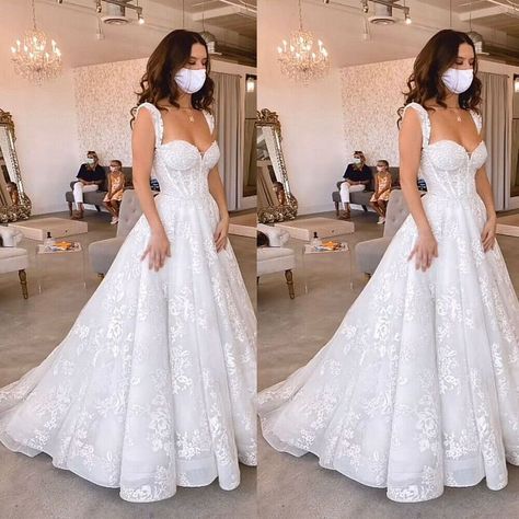 Elegant Wedding Dresses Sweetheart Neck White Ivory Lace Appliques Sweep Train -  #Appliques #Dresses #Elegant #Ivory #Lace #Neck #Sweep #Sweetheart #Train #Wedding #White Wedding Dresses Sweetheart, Elegant Wedding Dresses, White Spaghetti, Tulle Homecoming Dress, Pretty Wedding Dresses, Sweetheart Wedding Dress, Wedding Dresses Corset, Dream Wedding Ideas Dresses, Lace Homecoming Dresses