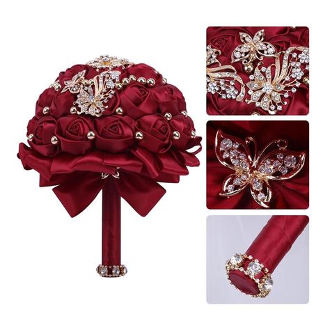 PRICES MAY VARY. Luxurious satin flowers: The quinceanera ramo features burgundy satin flowers that are carefully crafted to resemble real roses, adding a touch of great to any wedding. Pre-made & Read to use: The quinceanera bouquet flower, brooch bouquet for bride and bridesmaid will never wilt and ready whenever you need it. Recommended to purchase button bouquet ahead of time. Convenient to take: bridal bouquets wedding designed with a comfortable handle, this bouquet is easy to take, allowi Red Quinceanera Flowers, Quinceanera Ramo, Bouquet Wedding Bridesmaid, Satin Flower Bouquet, Quinceanera Flowers, Bridal Shower Bouquet, Quinceanera Red, Shower Bouquet, Ribbon Rose Bouquets