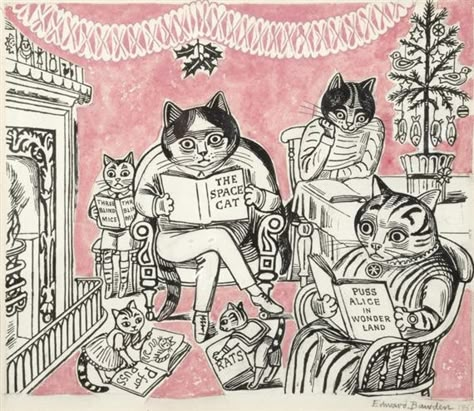 Edward Bawden, Cat Illustrations, Cats In Art, Space Cat, Cats Illustration, British Art, Ink Illustrations, Cat Illustration, Children's Book Illustration