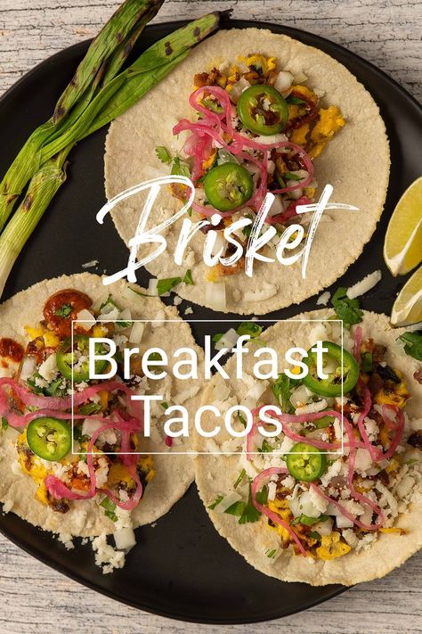 Brisket breakfast tacos are an easy and tasty way to use up leftover brisket.  These brisket breakfast tacos are so delicious.  Give them a try. Brisket Brunch Ideas, Brisket Breakfast Burritos, Brisket Breakfast Tacos, Brisket Breakfast Recipes, Breakfast Brisket, Smashed Tacos, Breakfast Baked Potatoes, Texas Sunrise, Brunch Christmas