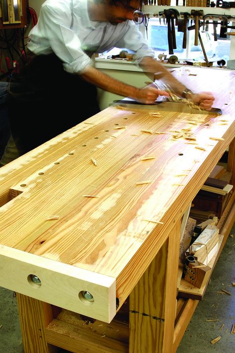 How to Flatten a Workbench Top | Popular Woodworking Magazine Craftsman Workbench, Simple Workbench Plans, Workbench Stool, Workshop Inspiration, Workbench Plan, Workbench Ideas, Workbench Top, Workbench Designs, Building A Workbench