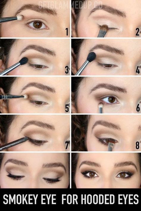 Makeup Brown Hooded Eyes, Party Makeup Hooded Eyes, Brown Hooded Eyes, Hooded Almond Eye Makeup, Small Hooded Eyes, Eye Makeup Hooded Eyes, Makeup Hooded Eyes, Almond Eye Makeup, Classy Makeup