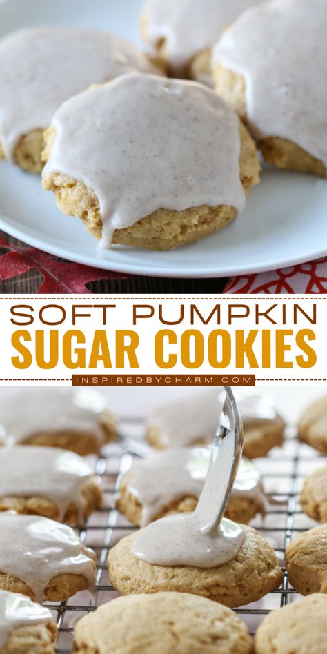 You’re going to love these Soft Pumpkin Sugar Cookies. With a pumpkin spice glaze they are a delightful sweet treat for fall. Pumpkin Spice Glaze, Iced Pumpkin Cookies, Pumpkin Recipes Dinner, Easy Pumpkin Dessert, Pumpkin Drinks, Pumpkin Sugar Cookies, Savory Pumpkin Recipes, Easy No Bake Cheesecake, Fruit Crumble