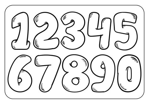 Draw Numbers Design, Font Ideas Numbers, Bubble Writing Numbers, Number Bubble Letters, 2 Font Number, Numbers Font Design, Bubble Numbers 1-10 Font, Number Lettering Fonts, Bubble Numbers 1-10