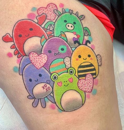 Squishmallow Tattoo Ideas, Squishmallows Tattoo, Squishmallow Tattoo, Kawaii Flash Tattoo, Squishmallow Art, Cutesy Tattoos, Kawaii Tattoos, Squish Mellow, Markers Drawing Ideas