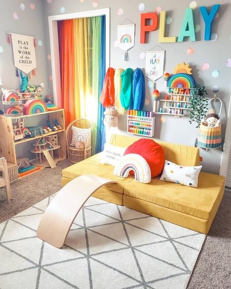 Rainbow Playroom, Small Playroom, Kids Shared Bedroom, Colorful Playroom, Baby Playroom, Toddler Playroom, Rainbow Decor, Kids Playroom Decor, Rainbow Room