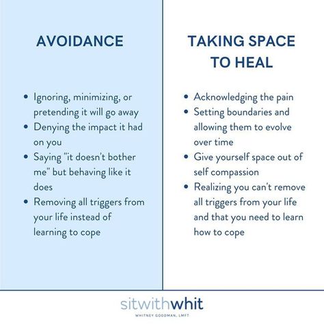 whitney goodman lmft on Instagram: "Avoiding emotional pain is a pretty typical coping skill. It feels good in the short term and makes us feel safe. Unfortunately, emotions alway show up, no matter how hard we try to push them away. If your family/a relationship/a job/a city is toxic and you need to take space, that’s ok. Taking space means putting yourself first and working on YOU. It’s taking control of your healing and prioritizing your wellbeing. Space can be permeant or not, that’s your Wellbeing Space, Space In A Relationship, Coping Skill, Attachment Theory, Mental Health Therapy, Relationship Psychology, Emotional Awareness, Therapy Worksheets, Cognitive Behavioral Therapy