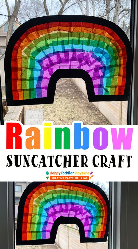 Celephane Window Craft, Cellophane Window Art, Rainbow Suncatcher Craft, 3d Rainbow Craft, Rainbow Craft Kindergarten, Cellophane Crafts, Easy Suncatchers, Rainbow Arts And Crafts, Rainbow Decorations Diy