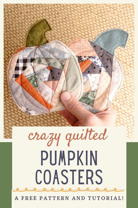 Quilting Coasters Patterns, Scrap Fabric Pumpkins, Sew A Pumpkin Pattern, Mug Rug Christmas Free Pattern, Using Up Scraps Of Fabric, Halloween Mug Rug Patterns, Easy Quick Sewing Projects Simple, Maple Leaf Quilt Pattern Free Printable, Seasonal Mini Quilts